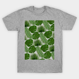 Tropical Leaf Scatter Pattern on Grey T-Shirt